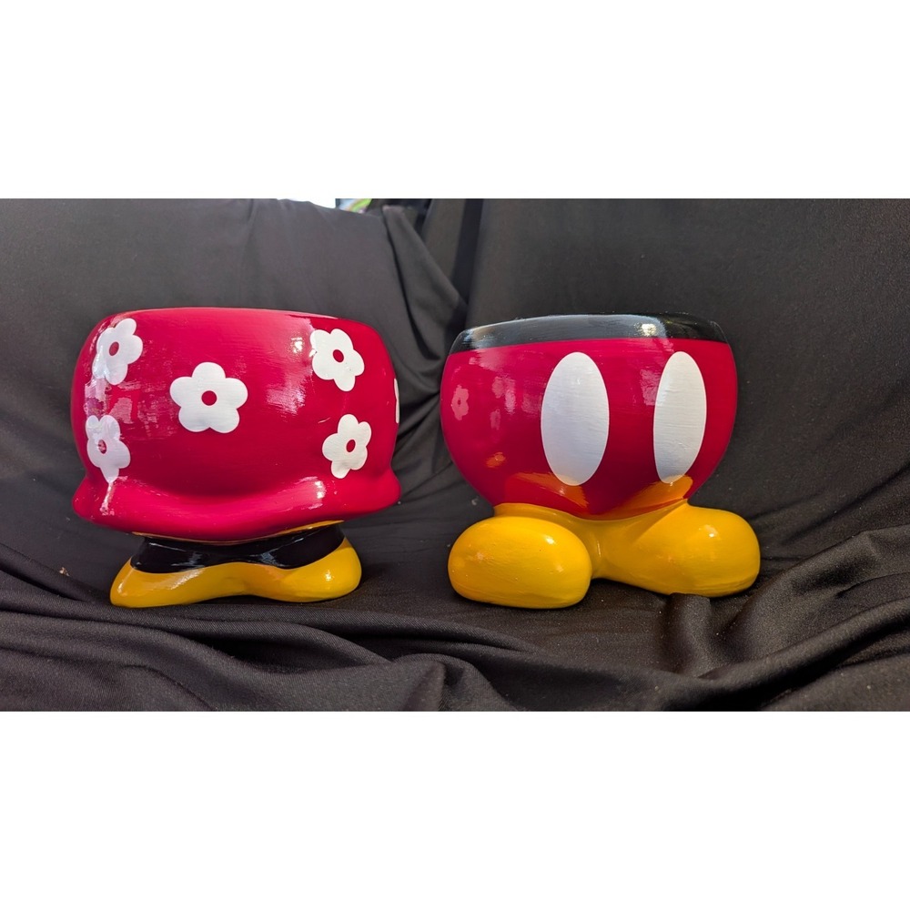 SET OF 2 PLANTERS Disney Minnie & Mickey Mouse Ceramic Planters/Flower Pot 5.5"